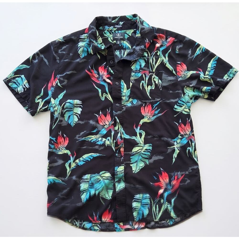 Volcom Men's Birds of Raredise S/S Button Up XL Shirt Tropical Floral Button Up